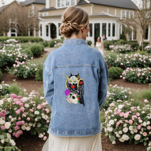 Sugar Skull Owl And Skull Denim Jacket