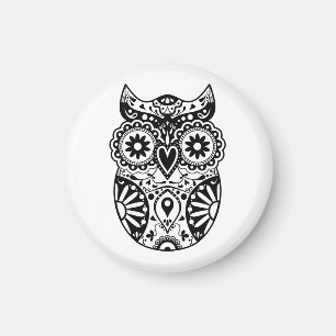 Sugar Skull Owl Black & White Magnet