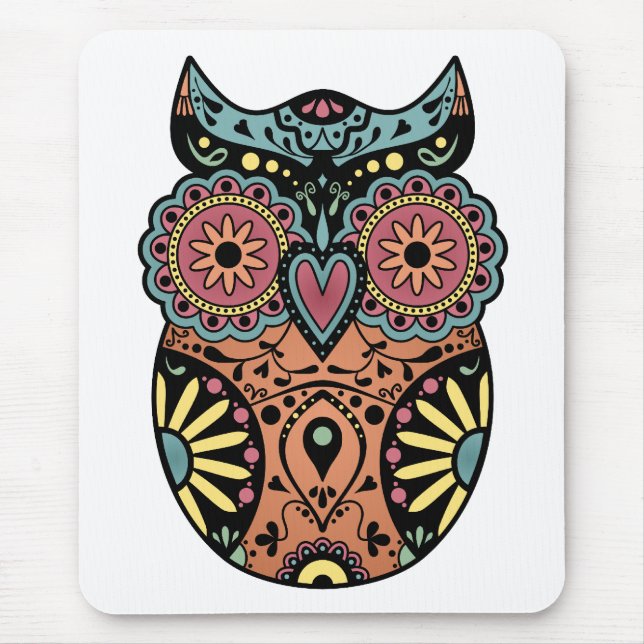 Sugar Skull Owl Colour Mouse Pad (Front)