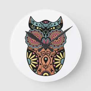 Sugar Skull Owl Colour Round Clock