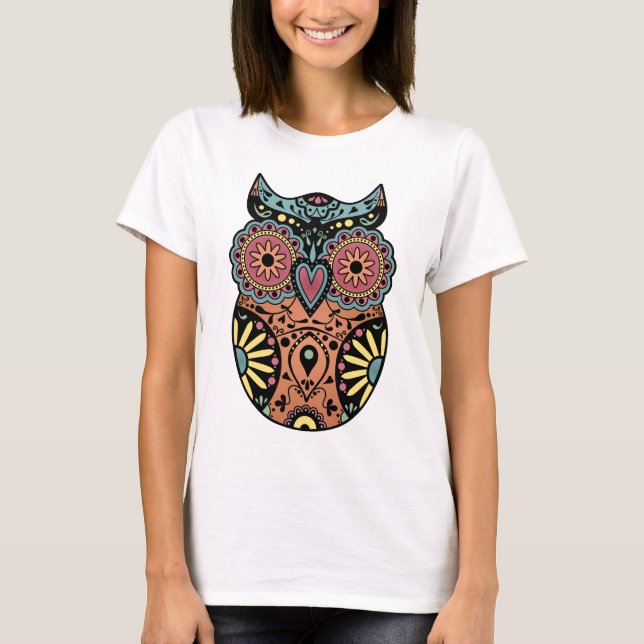 Sugar Skull Owl Colour T-Shirt (Front)