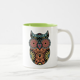 Sugar Skull Owl Colour Two-Tone Coffee Mug