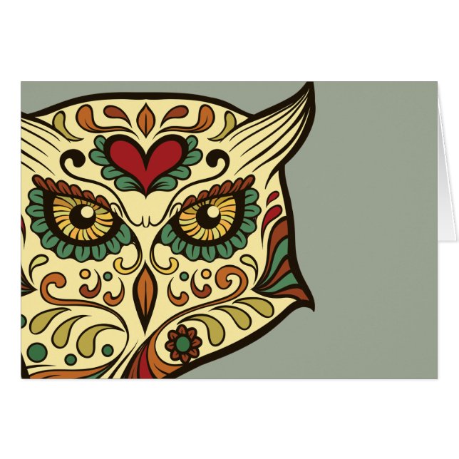 Sugar Skull Owl - Tattoo Design (Front Horizontal)