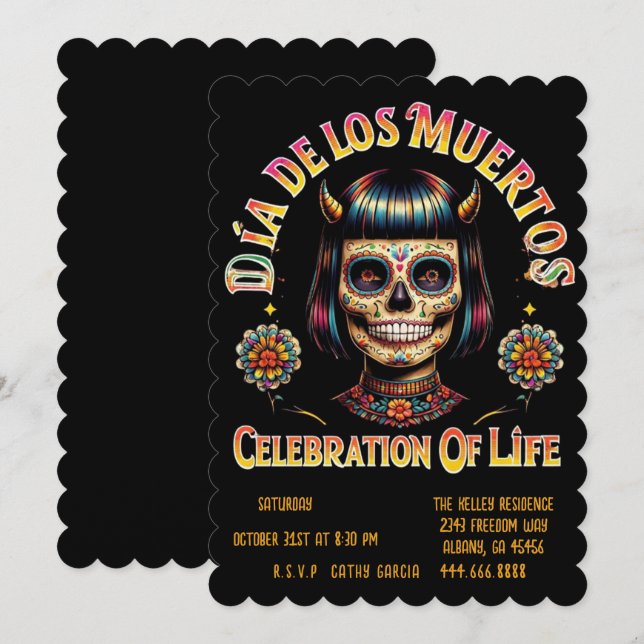 Sugar Skull Party Invite - Dia De Los Muerto (Front/Back)