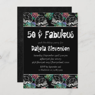 Sugar Skull Pastel Roses Ombre 50th Birthday Invitation