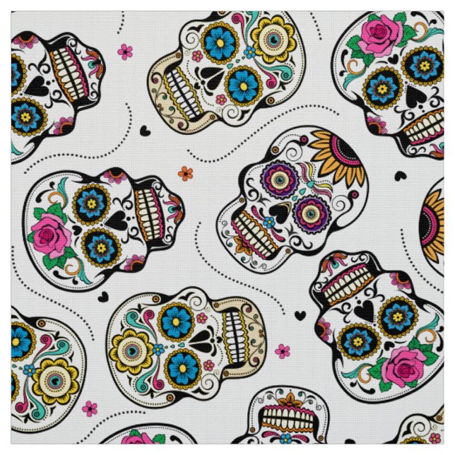 Sugar skull pattern colourful fun fabric (Swatch)