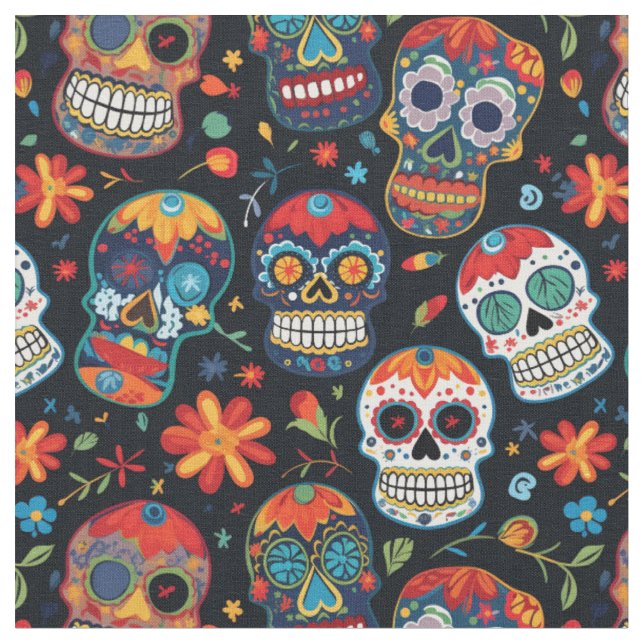 Sugar Skull Pattern-Seamless Day of the Dead Fabric (Close Up)