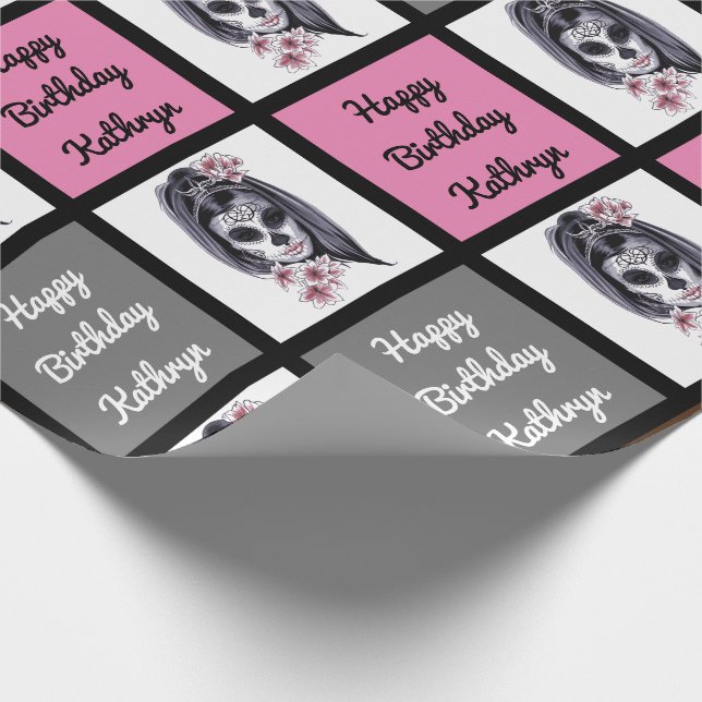 Sugar Skull Personalised Birthday Wrapping Paper (Corner)
