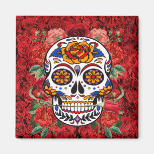 Sugar Skull Pink Red Roses Holidays Kitchen Magnet