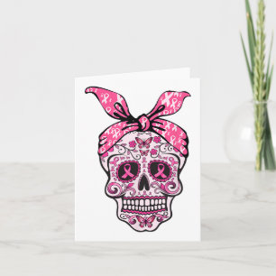 Sugar Skull Pink Ribbon Byndana Calavera Breast Ca Card