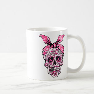Sugar Skull Pink Ribbon Byndana Calavera Breast Ca Coffee Mug