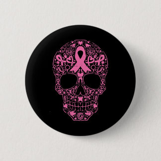 Sugar Skull Pink Ribbon Calavera Breast Cancer Awa 6 Cm Round Badge
