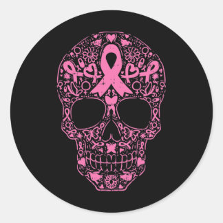 Sugar Skull Pink Ribbon Calavera Breast Cancer Awa Classic Round Sticker