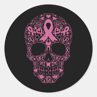 Sugar Skull Pink Ribbon Calavera Breast Cancer Awa Classic Round Sticker