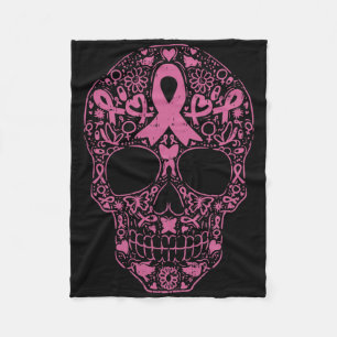 Sugar Skull Pink Ribbon Calavera Breast Cancer Awa Fleece Blanket