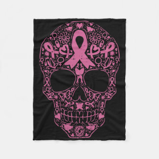Sugar Skull Pink Ribbon Calavera Breast Cancer Awa Fleece Blanket