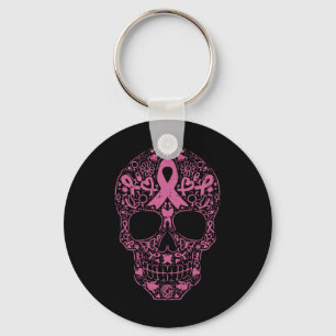 Sugar Skull Pink Ribbon Calavera Breast Cancer Awa Key Ring