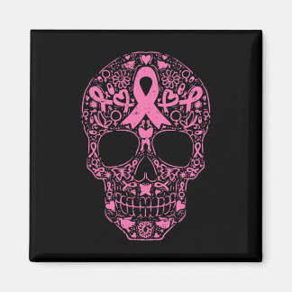 Sugar Skull Pink Ribbon Calavera Breast Cancer Awa Magnet