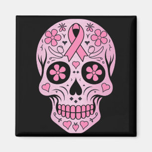 Sugar Skull Pink Ribbon Calavera Breast Cancer Magnet