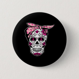 Sugar Skull Pink Ribbon Cool Breast Cancer Awarene 6 Cm Round Badge