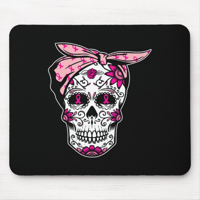 Sugar Skull Pink Ribbon Cool Breast Cancer Awarene Mouse Pad (Front)