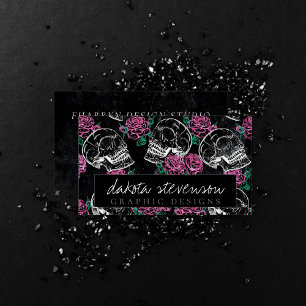 Sugar Skull Pink Roses Girly Gothic Grunge Glam Business Card