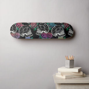 Sugar Skull Pink Roses   Girly Gothic Grunge Glam Skateboard