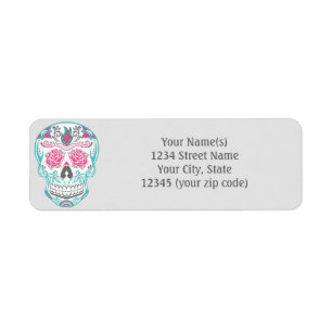 Sugar Skull Pink & Turquoise Return Address Labels