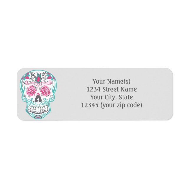 Sugar Skull Pink & Turquoise Return Address Labels (Front)
