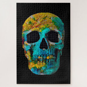 Sugar Skull Pop Art Colorful Yellow Blue Abstract Jigsaw Puzzle