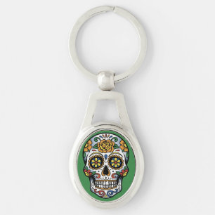 Sugar Skull Pop Art Dia de los Muertos Key Ring