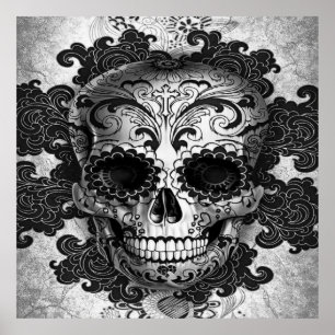 Sugar Skull Poster In Black & White