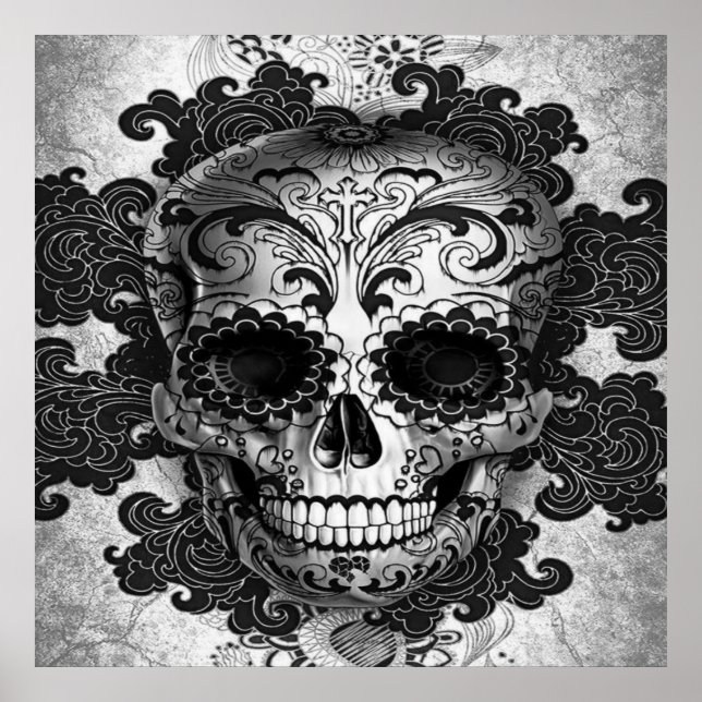 Sugar Skull Poster In Black & White (Front)