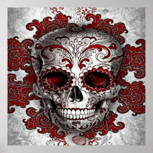 Sugar Skull Poster In Red