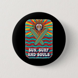 Sugar Skull Psychedelic Sun Retro Surf Ocean Waves 6 Cm Round Badge
