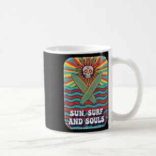 Sugar Skull Psychedelic Sun Retro Surf Ocean Waves Coffee Mug
