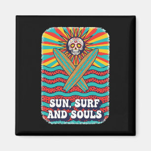 Sugar Skull Psychedelic Sun Retro Surf Ocean Waves Magnet
