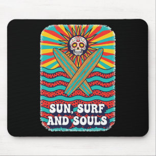 Sugar Skull Psychedelic Sun Retro Surf Ocean Waves Mouse Pad
