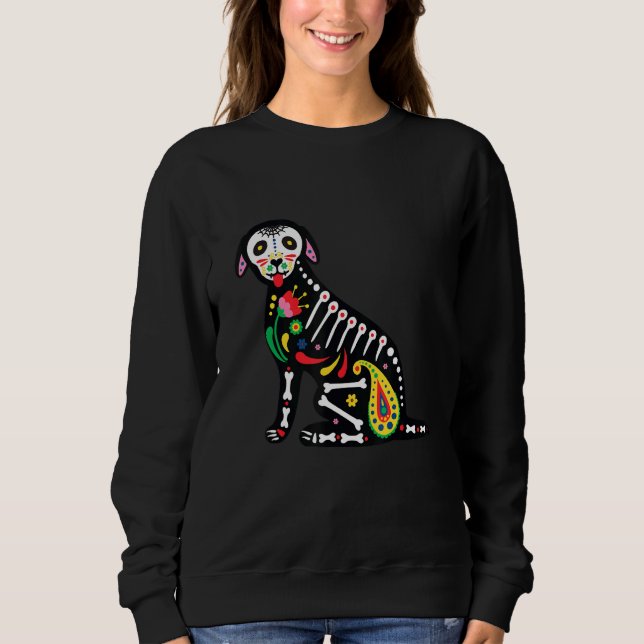 Sugar Skull Pug Dia De Los Muertos Halloween Dog M Sweatshirt (Front)