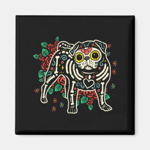 Sugar Skull Pug Dia De Los Muertos Halloween Dog Magnet