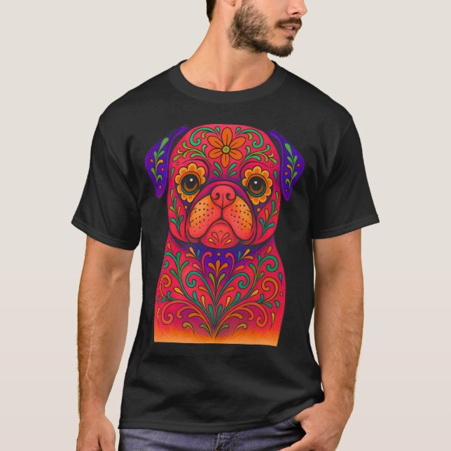 Sugar Skull Pug T-Shirt (Front)