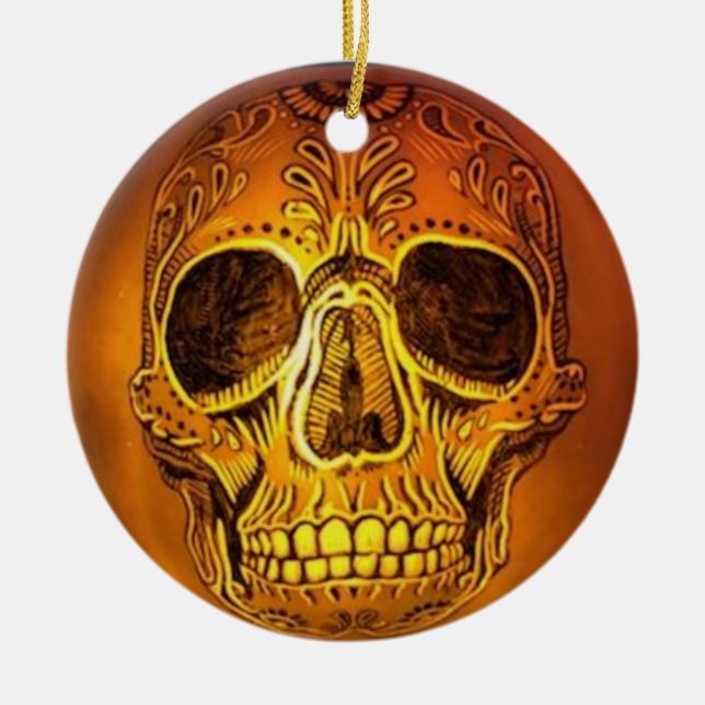 Sugar Skull Pumpkin Tree Ornament (Front)