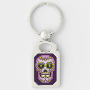 Sugar Skull Purple Floral Key Ring