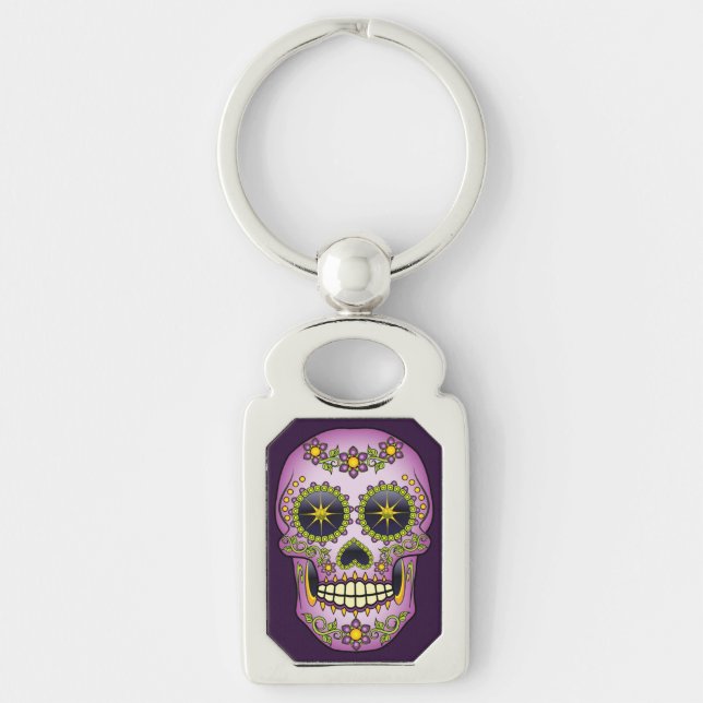 Sugar Skull Purple Floral Key Ring (Front)