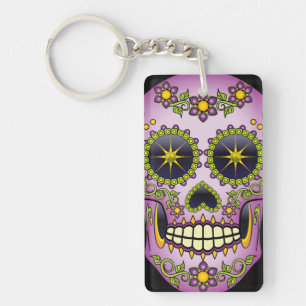 Sugar Skull Purple Floral Key Ring