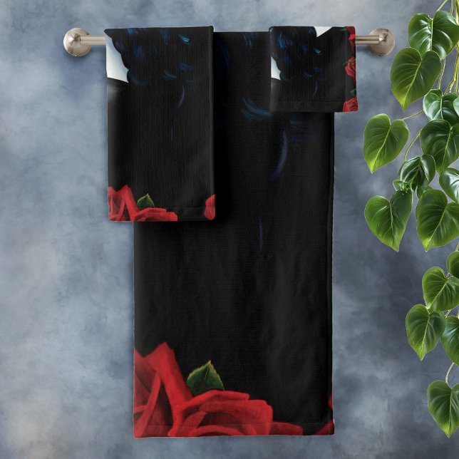 Sugar Skull Red Roses Black Bath Towel Set (Creator Uploaded)