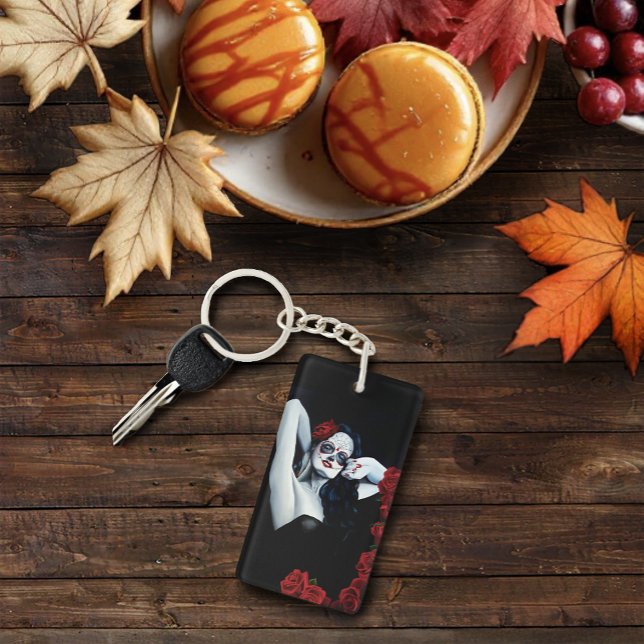 Sugar Skull Red Roses Black Key Ring (Creator Uploaded)