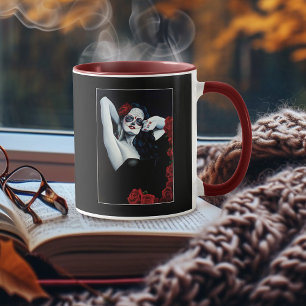 Sugar Skull Red Roses Black Mug