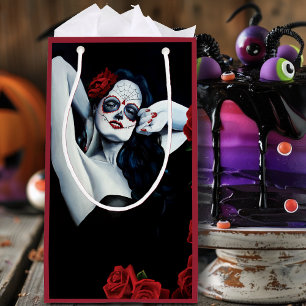 Sugar Skull Red Roses Black Small Gift Bag