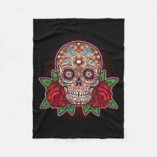 Sugar Skull Red Roses Camiseta Day Of The Fleece Blanket